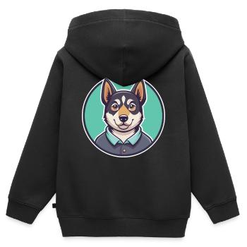 Kuri Hund Rasse Cartoon Kawaii Clipart Illustration - Kinder Premium Organic Zip Hoodie - Schwarz - Hinten - AI Model Kid Male (0cm)