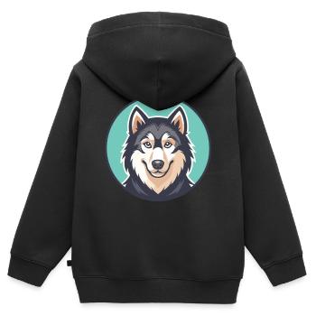Fleuve Mackenzie Husky Chien Race Dessin animé Kawaii Pet - Sweat Premium à capuche zippé enfant bio - noir - Dos - AI Model Kid Male (0cm)