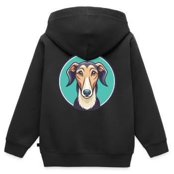 Old Croatian Sighthound Dog Breed Cartoon Kawaii - Kids Premium Organic Zip-up Hoodie - black - Back - AI Model Kid Male (0cm)