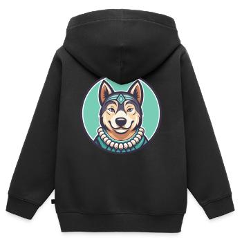 Polynésien Chien Race Dessin Animé Kawaii Clipart Animal - Sweat Premium à capuche zippé enfant bio - noir - Dos - AI Model Kid Male (0cm)