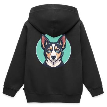 Russischer Harlekin Hund Hunderasse Karikatur Kawaii - Kinder Premium Organic Zip Hoodie - Schwarz - Hinten - AI Model Kid Male (0cm)