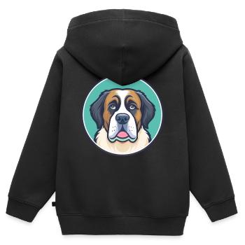 Saint Bernard Chien Race Dessin Animé Kawaii Clipart Animal de compagnie - Sweat Premium à capuche zippé enfant bio - noir - Dos - AI Model Kid Male (0cm)
