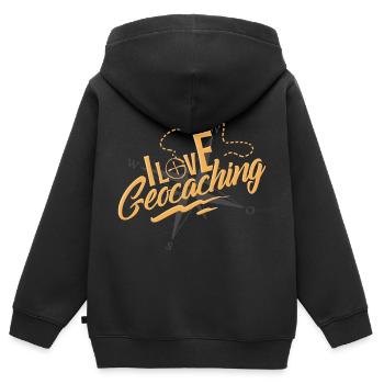 Géocaching - Sweat Premium à capuche zippé enfant bio - noir - Dos - AI Model Kid Male (0cm)