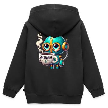 CoffeeFueled Robot Recharge Mode - Kids Premium Organic Zip-up Hoodie - black - Back - AI Model Kid Male (0cm)