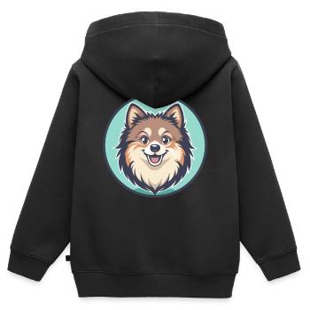 Spitz Chien Race Dessin animé Kawaii Clipart Animal Animal de compagnie - Sweat Premium à capuche zippé enfant bio - noir - Dos - AI Model Kid Male (0cm)