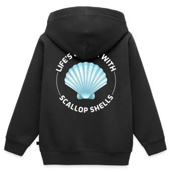 Pétoncles Coquillages Collector Beachcomber Crustacés - Sweat Premium à capuche zippé enfant bio - noir - Dos - AI Model Kid Male (0cm)