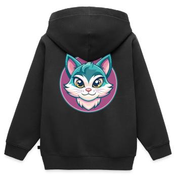 Asiatische Katzenrasse Karikatur Kawaii Tier Haustier - Kinder Premium Organic Zip Hoodie - Schwarz - Hinten - AI Model Kid Male (0cm)