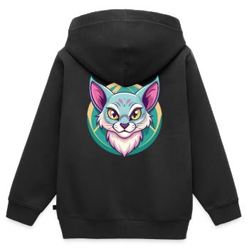Brume australienne Chat Race Dessin animé Kawaii Animal - Sweat Premium à capuche zippé enfant bio - noir - Dos - AI Model Kid Male (0cm)