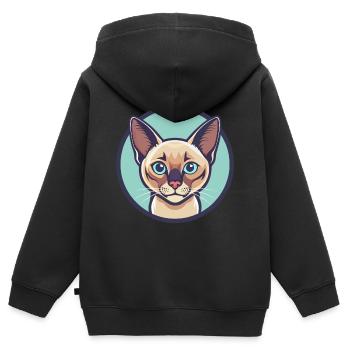 Chat Birman Européen Race Dessin Animé Kawaii Animal - Sweat Premium à capuche zippé enfant bio - noir - Dos - AI Model Kid Male (0cm)
