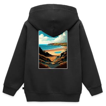 Péninsule de Gower Anob Affiche de voyage Souvenir WPA - Sweat Premium à capuche zippé enfant bio - noir - Dos - AI Model Kid Male (0cm)