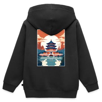 Beijing China Travel Poster Souvenir Painting WPA - Kids Premium Organic Zip-up Hoodie - black - Back - AI Model Kid Male (0cm)