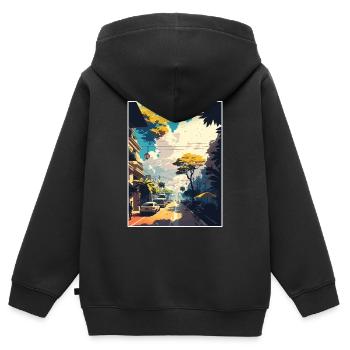 Hanoi Vietnam Reise Poster Souvenir Malerei WPA - Kinder Premium Organic Zip Hoodie - Schwarz - Hinten - AI Model Kid Male (0cm)
