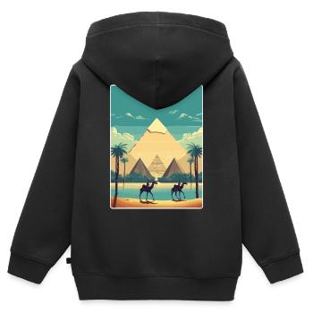 Kairo Ägypten Große Pyramiden Von Gizeh Reiseposter - Kinder Premium Organic Zip Hoodie - Schwarz - Hinten - AI Model Kid Male (0cm)
