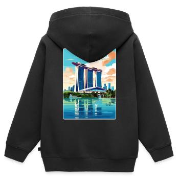 Marina Bay Sands Singapour Affiche de voyage souvenir - Sweat Premium à capuche zippé enfant bio - noir - Dos - AI Model Kid Male (0cm)