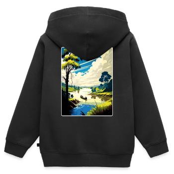 Fleuve Mékong Vietnam Voyage Affiche Souvenir WPA - Sweat Premium à capuche zippé enfant bio - noir - Dos - AI Model Kid Male (0cm)