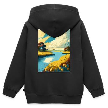 Norfolk Broads Nationalpark Reise Posterkarte - Kinder Premium Organic Zip Hoodie - Schwarz - Hinten - AI Model Kid Male (0cm)