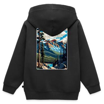 Rocky Mountain Nationalpark Colorado Travel Card - Kinder Premium Organic Zip Hoodie - Schwarz - Hinten - AI Model Kid Male (0cm)