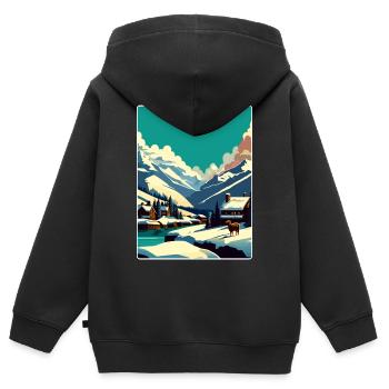 Verbier Ski Resort Mountain Switzerland Travel WPA - Kinder Premium Organic Zip Hoodie - Schwarz - Hinten - AI Model Kid Male (0cm)
