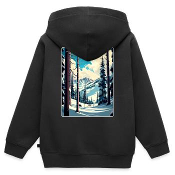 Aspen Ski Ski Voyage Affiche Peinture Souvenir WPA - Sweat Premium à capuche zippé enfant bio - noir - Dos - AI Model Kid Male (0cm)