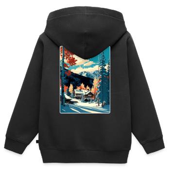 Aspen Ski Ski Voyage Affiche Peinture Souvenir WPA - Sweat Premium à capuche zippé enfant bio - noir - Dos - AI Model Kid Male (0cm)