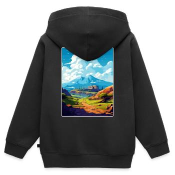 Mont Olympe Grèce Affiche de voyage Souvenir WPA - Sweat Premium à capuche zippé enfant bio - noir - Dos - AI Model Kid Male (0cm)