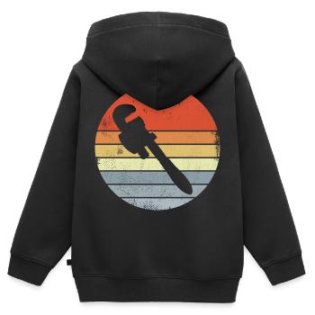 Clé à pipe look vintage - Sweat Premium à capuche zippé enfant bio - noir - Dos - AI Model Kid Male (0cm)