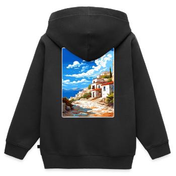 Péninsule de Mani Grèce Affiche de voyage Souvenir WPA - Sweat Premium à capuche zippé enfant bio - noir - Dos - AI Model Kid Male (0cm)