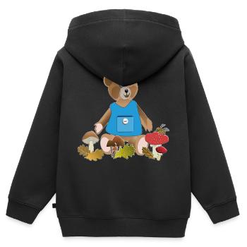Bear with blue apron, mushroom parade - Kids Premium Organic Zip-up Hoodie - black - Back - AI Model Kid Male (0cm)