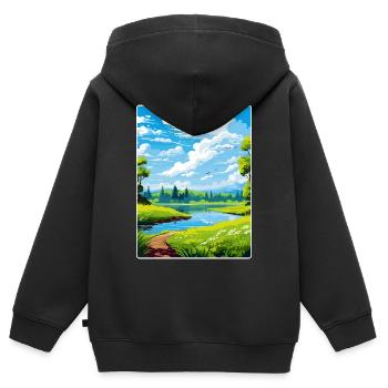 Donau Auen Deutschland Reiseposter Souvenir Farbe WP - Kinder Premium Organic Zip Hoodie - Schwarz - Hinten - AI Model Kid Male (0cm)