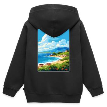 Péninsule de Mani Grèce Affiche de voyage Souvenir WPA - Sweat Premium à capuche zippé enfant bio - noir - Dos - AI Model Kid Male (0cm)