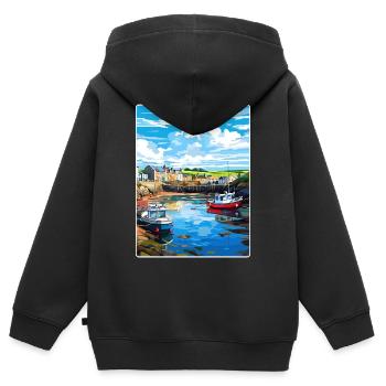 Bude Cornwall England Reiseposter Souvenir WPA - Kinder Premium Organic Zip Hoodie - Schwarz - Hinten - AI Model Kid Male (0cm)