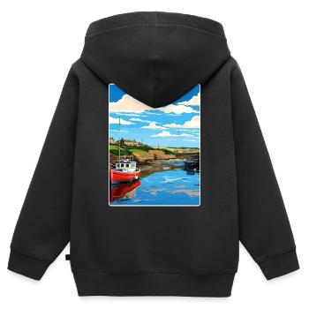 Bude Cornwall England Reiseposter Souvenir WPA - Kinder Premium Organic Zip Hoodie - Schwarz - Hinten - AI Model Kid Male (0cm)