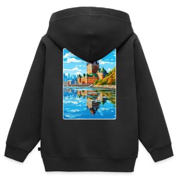 Quebec City Canada Travel Poster Souvenir Paint WP - Kids Premium Organic Zip-up Hoodie - black - Back - AI Model Kid Male (0cm)