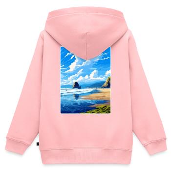 Cannon Beach Oregon Affiche de voyage vintage souvenir - Sweat Premium à capuche zippé enfant bio - rose - Dos - AI Model Kid Female (0cm)