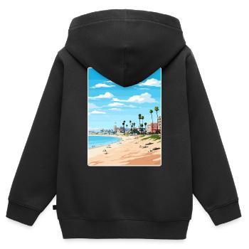 Manhattan Beach Californie Affiche de voyage souvenir - Sweat Premium à capuche zippé enfant bio - noir - Dos - AI Model Kid Male (0cm)