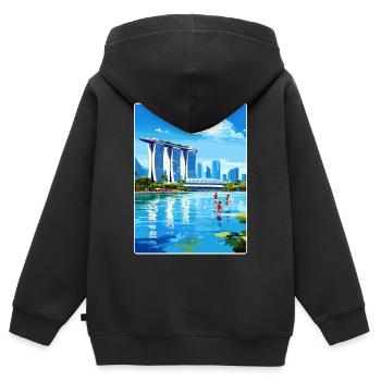 Marina Bay Sands Singapour Affiche de voyage souvenir - Sweat Premium à capuche zippé enfant bio - noir - Dos - AI Model Kid Male (0cm)