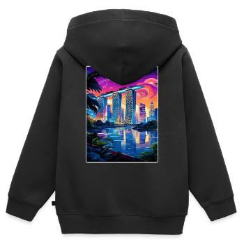 Marina Bay Sands Singapour Affiche de voyage souvenir - Sweat Premium à capuche zippé enfant bio - noir - Dos - AI Model Kid Male (0cm)