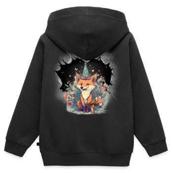 renard mystique renards conte de fées conte de fées personnage enfant - Sweat Premium à capuche zippé enfant bio - noir - Dos - AI Model Kid Male (0cm)