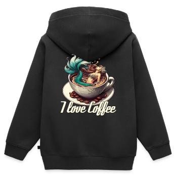 J’aime le café Mug Sirène Sirène Cadeau - Sweat Premium à capuche zippé enfant bio - noir - Dos - AI Model Kid Male (0cm)