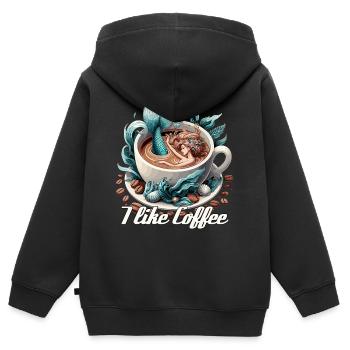 J’aime tasse à café sirène sirène cadeau - Sweat Premium à capuche zippé enfant bio - noir - Dos - AI Model Kid Male (0cm)