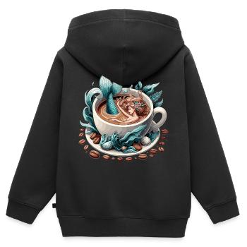Sirène Sirène Bain dans le Café Cadeau - Sweat Premium à capuche zippé enfant bio - noir - Dos - AI Model Kid Male (0cm)