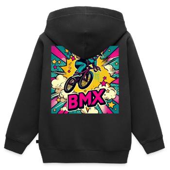 BMX Rad - Kinder Premium Organic Zip Hoodie - Schwarz - Hinten - AI Model Kid Male (0cm)