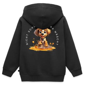 Nicht schlimm, Papa wäscht (Hund) - Kinder Premium Organic Zip Hoodie - Schwarz - Hinten - AI Model Kid Male (0cm)