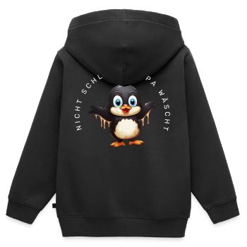 Nicht schlimm, Papa wäscht (Pinguin) - Kinder Premium Organic Zip Hoodie - Schwarz - Hinten - AI Model Kid Male (0cm)