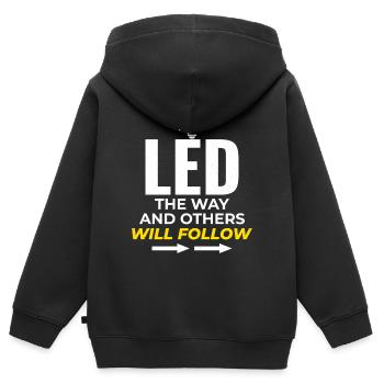 Elektriker: LED der Weg, andere inspirieren - Kinder Premium Organic Zip Hoodie - Schwarz - Hinten - AI Model Kid Male (0cm)