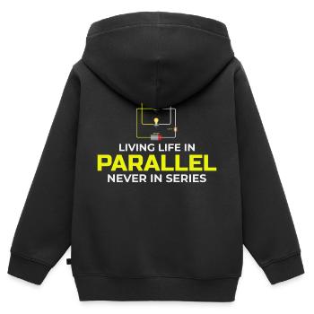 Électricien : vivre en parallèle, jamais en série - Sweat Premium à capuche zippé enfant bio - noir - Dos - AI Model Kid Male (0cm)