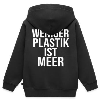WENIGER PLASTIK IST MEER - Kinder Premium Organic Zip Hoodie - Schwarz - Hinten - AI Model Kid Male (0cm)