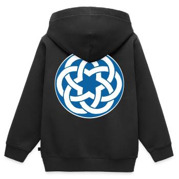 étoile celte bleu - Sweat Premium à capuche zippé enfant bio - noir - Dos - AI Model Kid Male (0cm)