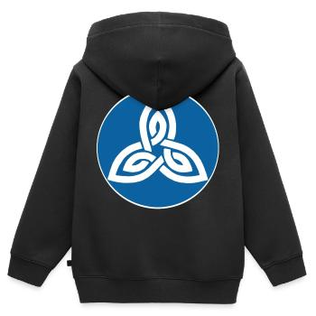 Fleur celte bleu - Sweat Premium à capuche zippé enfant bio - noir - Dos - AI Model Kid Male (0cm)
