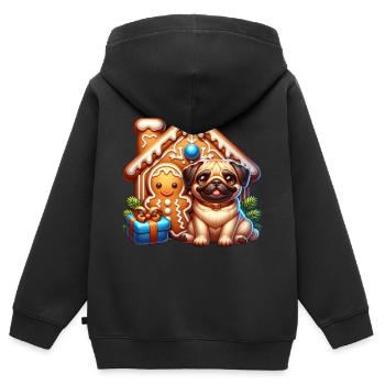 Mops Lebkuchen - Kinder Premium Organic Zip Hoodie - Schwarz - Hinten - AI Model Kid Male (0cm)